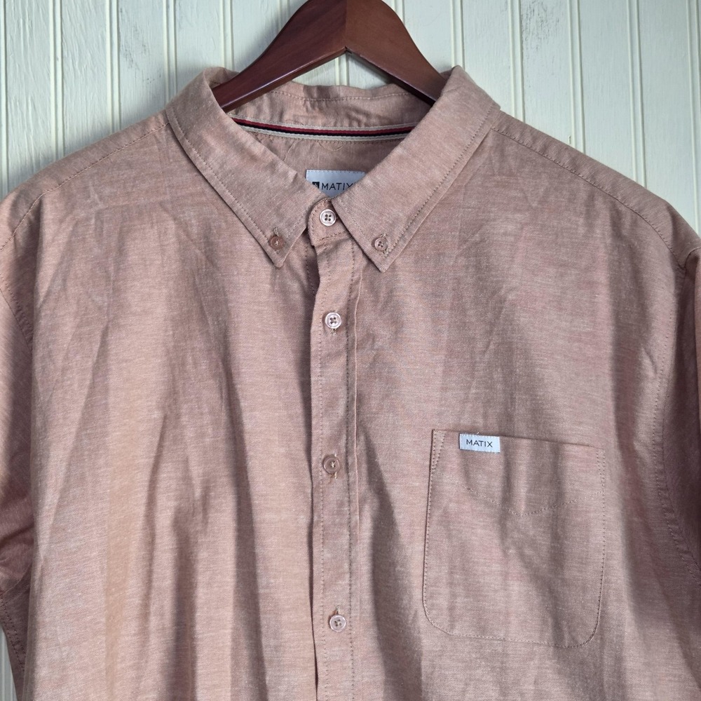 Matix Shirt Mens 2XL Pink Solid Short Sleeve Button Up Stretch Woven Casual